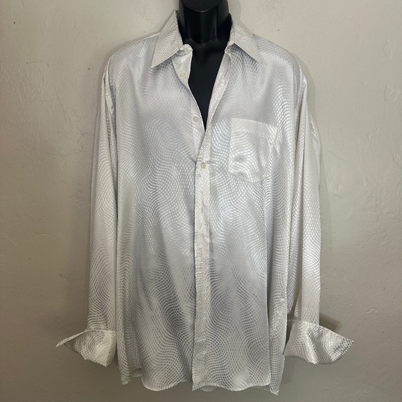 Lucasini Textured Satin French Cuff Shirt 17.5 / 36-37 Gently worn 100% poly - Picture 1 of 4